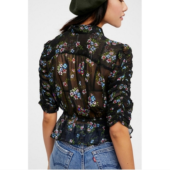 Free People Buttercup Embellished Button Down Sequin Top in Black - Picture 2 of 12